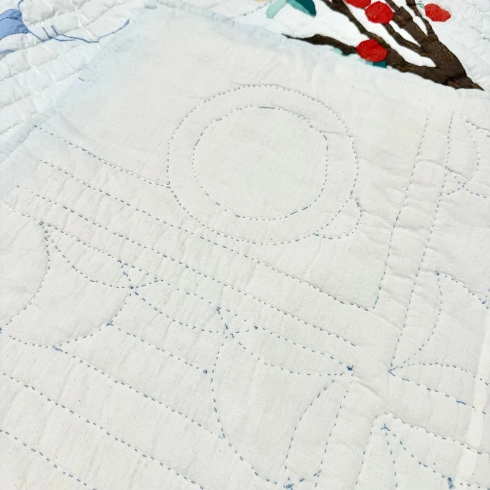C.1930s Hand Appliqué Quilt Farm Children Pictorial Folk Art 63.5